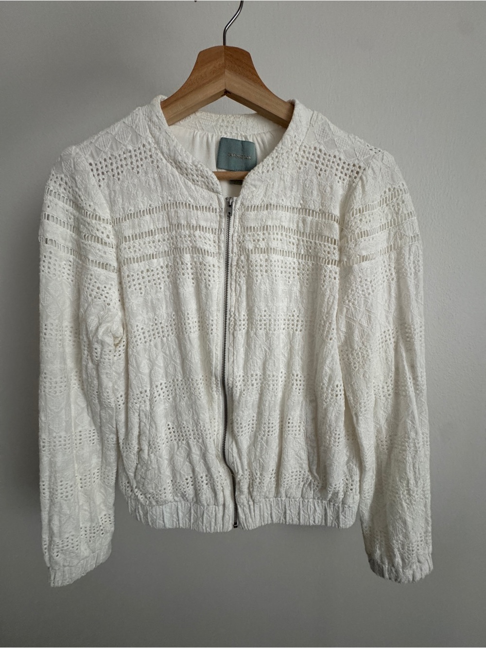 Anthropologie White Eyelet Bomber